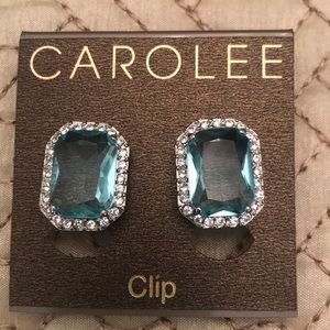 CAROLEE Beautiful Clip Earrings Blue Aqua Crystal